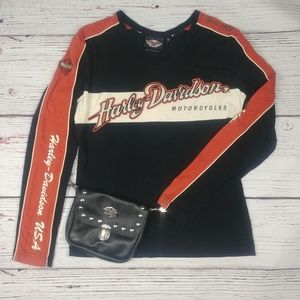 Retro Harley Davidson V-Neck Long Sleeve